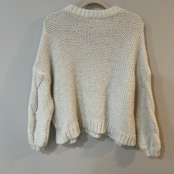 Aerie Cable Knit Crewneck Chunky Knit Sweater Ivory Cream Women’s Size Small - Picture 6 of 7